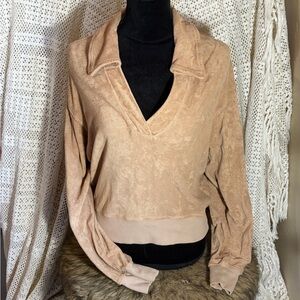 Citizens Of Humanity Fara Tan V-Neck Terry Sweater Size Xsmall